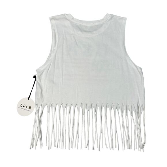 Love Peace Lazy Days USA Flag Tank Top L White Fringe Crewneck Cotton Pullover - Picture 4 of 6